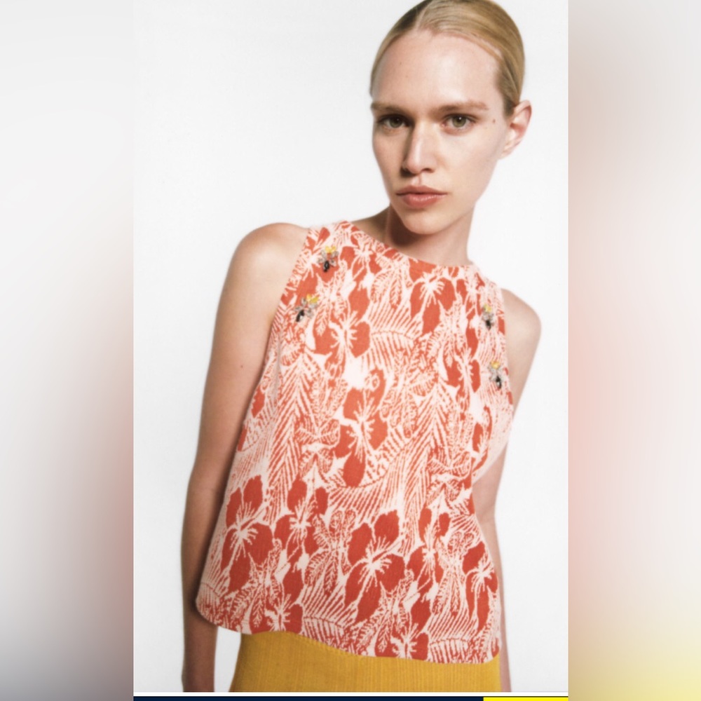 ZARA pebble jacquard embellished top size medium